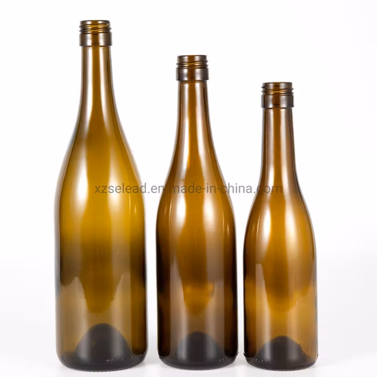 187ml、375ml、500ml、750ml、1000ml ブルゴーニュ型赤ワインボトル ブドウ付きグリーンガラスワインボトル